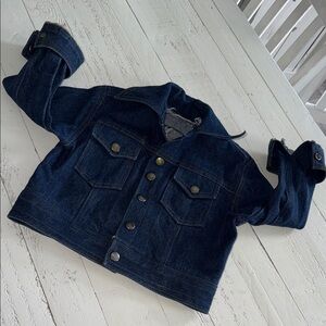 Vintage Classic Kids Dark Blue Denim Jacket pockets, snaps gender neutral🕰️